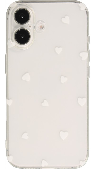 Coque iPhone 16 Plus - Gel petit coeur transparent - Blanc