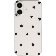 Coque iPhone 16 Plus - Gel petit coeur transparent - Noir