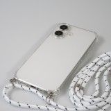 Coque iPhone 16 Plus - Gel transparent avec lacet - Blanc tacheté