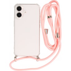 Coque iPhone 16 Plus - Gel transparent avec lacet - Rose