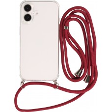 Coque iPhone 16 Plus - Gel transparent avec lacet - Rouge