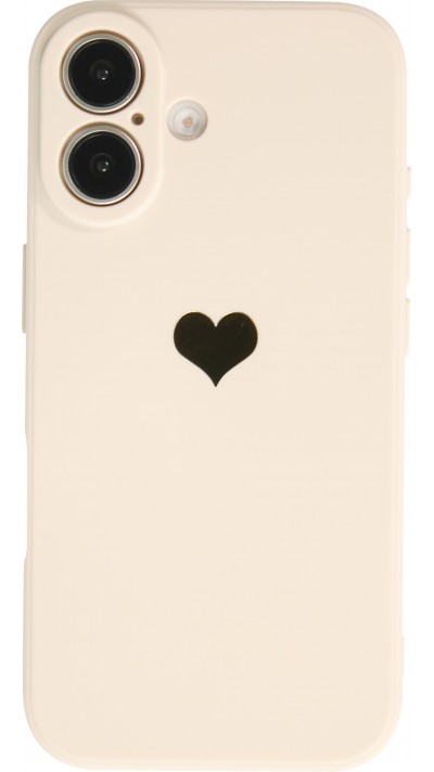 Coque iPhone 16 Plus - Silicone Mat Coeur doré - Beige