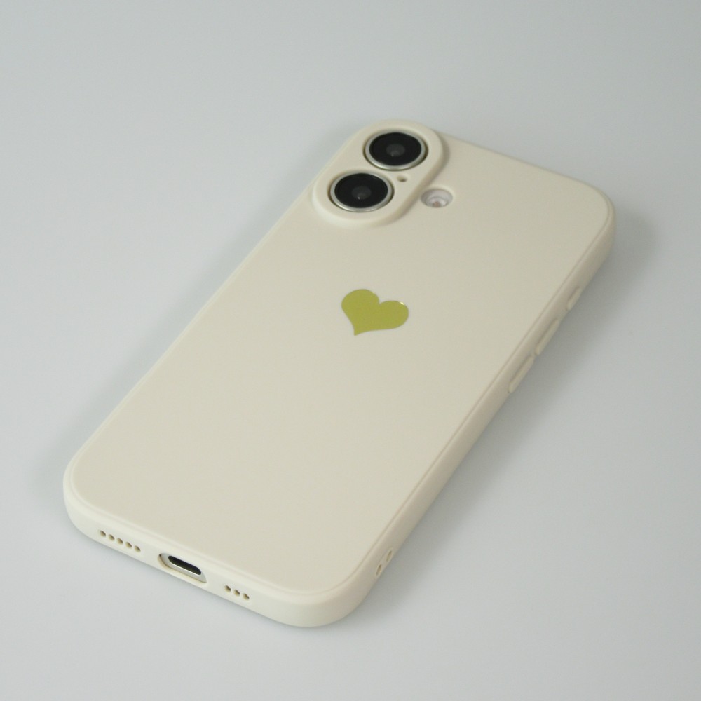 iPhone 16 Plus Case Hülle - Silikon Mat Herz gold - Beige