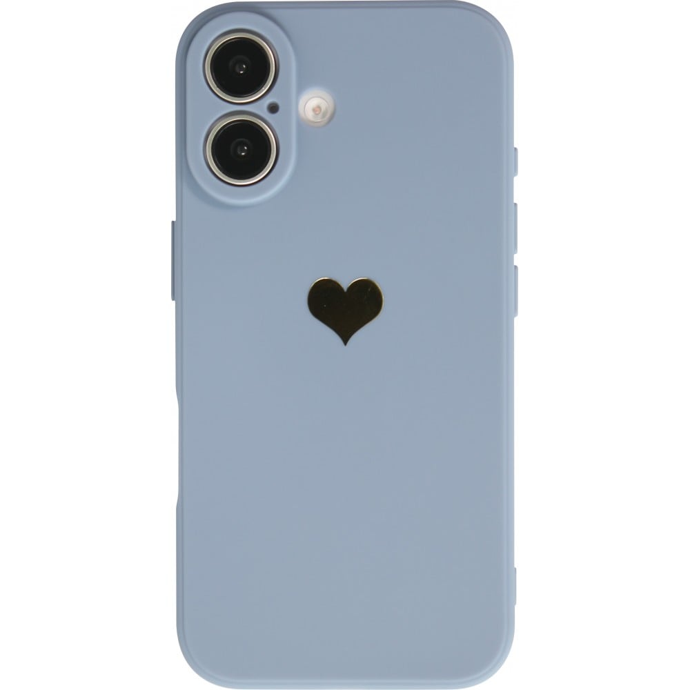 Coque iPhone 16 Plus - Silicone Mat Coeur doré - Bleu