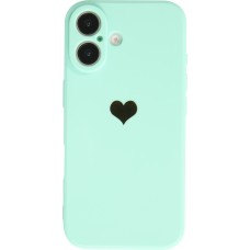 Coque iPhone 16 Plus - Silicone Mat Coeur doré - Turquoise