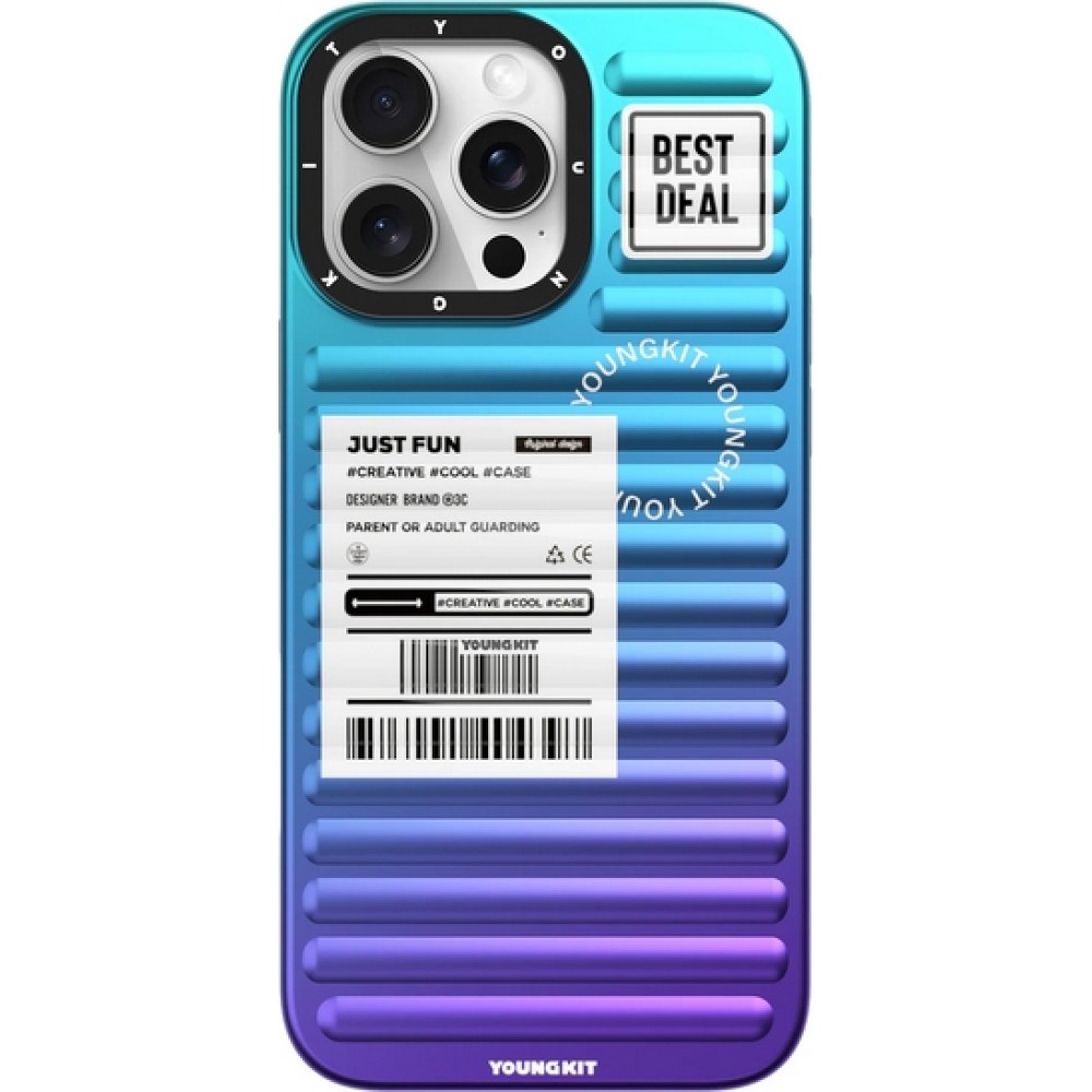 Coque iPhone 16 Pro Max - Youngkit Glow Luggage-Inspired - Violet/bleu