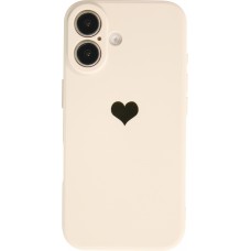 Coque iPhone 16 - Silicone Mat Coeur doré - Beige