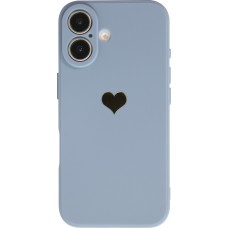 Coque iPhone 16 - Silicone Mat Coeur doré - Bleu