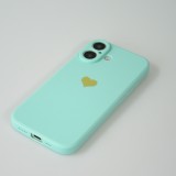 Coque iPhone 16 - Silicone Mat Coeur doré - Turquoise