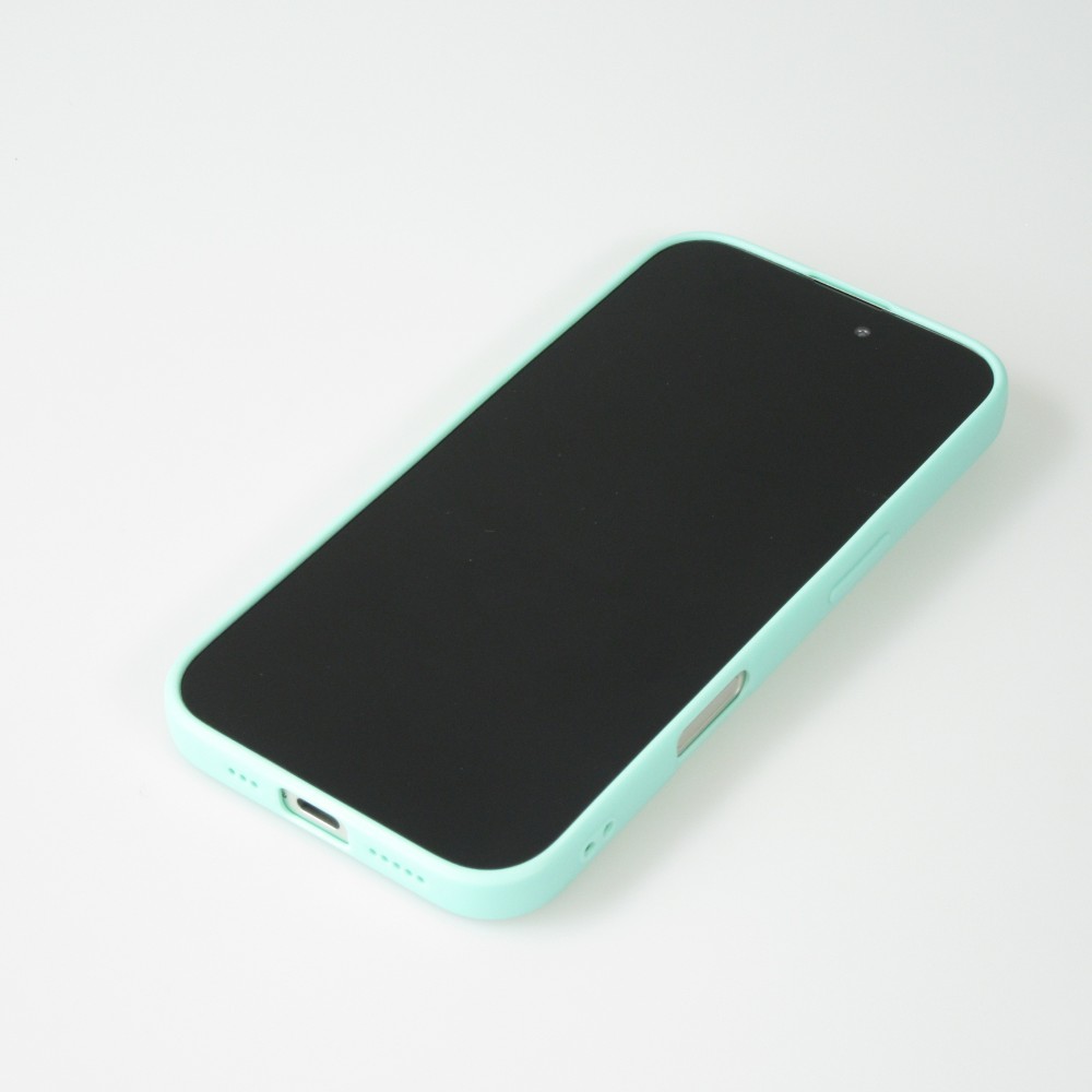 Coque iPhone 16 - Silicone Mat Coeur doré - Turquoise