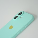 Coque iPhone 16 - Silicone Mat Coeur doré - Turquoise