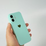 Coque iPhone 16 - Silicone Mat Coeur doré - Turquoise