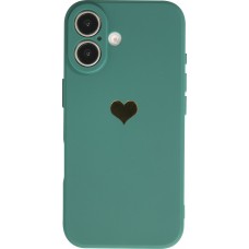 Coque iPhone 16 - Silicone Mat Coeur doré - Vert foncé