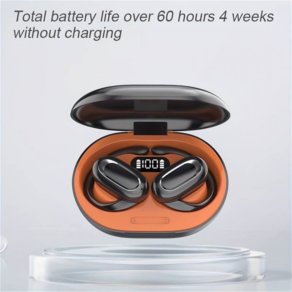 Ecouteurs Bluetooth sans fil à conduction osseuse avec affichage niveau batterie LED 3D surround sound - Noir/orange