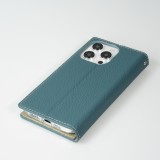 Fourre iPhone 15 Pro Max - Flip 3D cuir grainé véritable de vache - Bleu