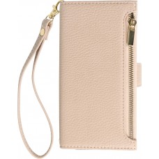 Fourre iPhone 15 Pro Max - Flip Wallet en cuir végétal avec portefeuille et fermeture magnétique - Beige