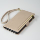 Fourre iPhone 15 Pro Max - Flip Wallet en cuir végétal avec portefeuille et fermeture magnétique - Beige