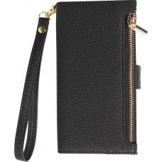 Fourre iPhone 15 Pro - Flip Wallet en cuir végétal avec portefeuille et fermeture magnétique - Noir