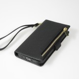 Fourre iPhone 15 Pro - Flip Wallet en cuir végétal avec portefeuille et fermeture magnétique - Noir