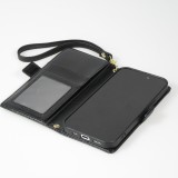 iPhone 15 Pro Case Hülle - Flip Wallet aus veganem Leder mit Brieftasche und Magnetverschluss - Schwarz