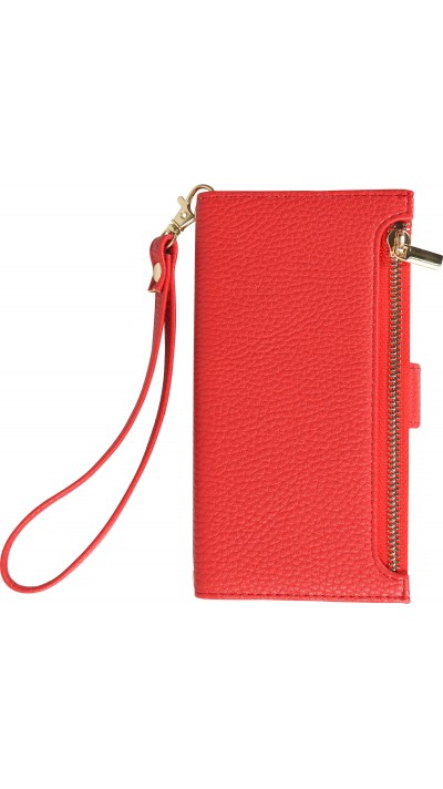 Fourre iPhone 15 Pro - Flip Wallet en cuir végétal avec portefeuille et fermeture magnétique - Rouge