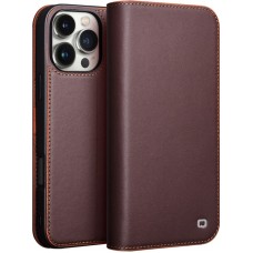 iPhone 16 Pro Case Hülle - Qialino Flip Matt Wallet Echtleder - Braun