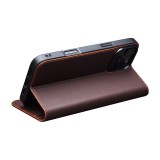 iPhone 16 Pro Case Hülle - Qialino Flip Matt Wallet Echtleder - Braun