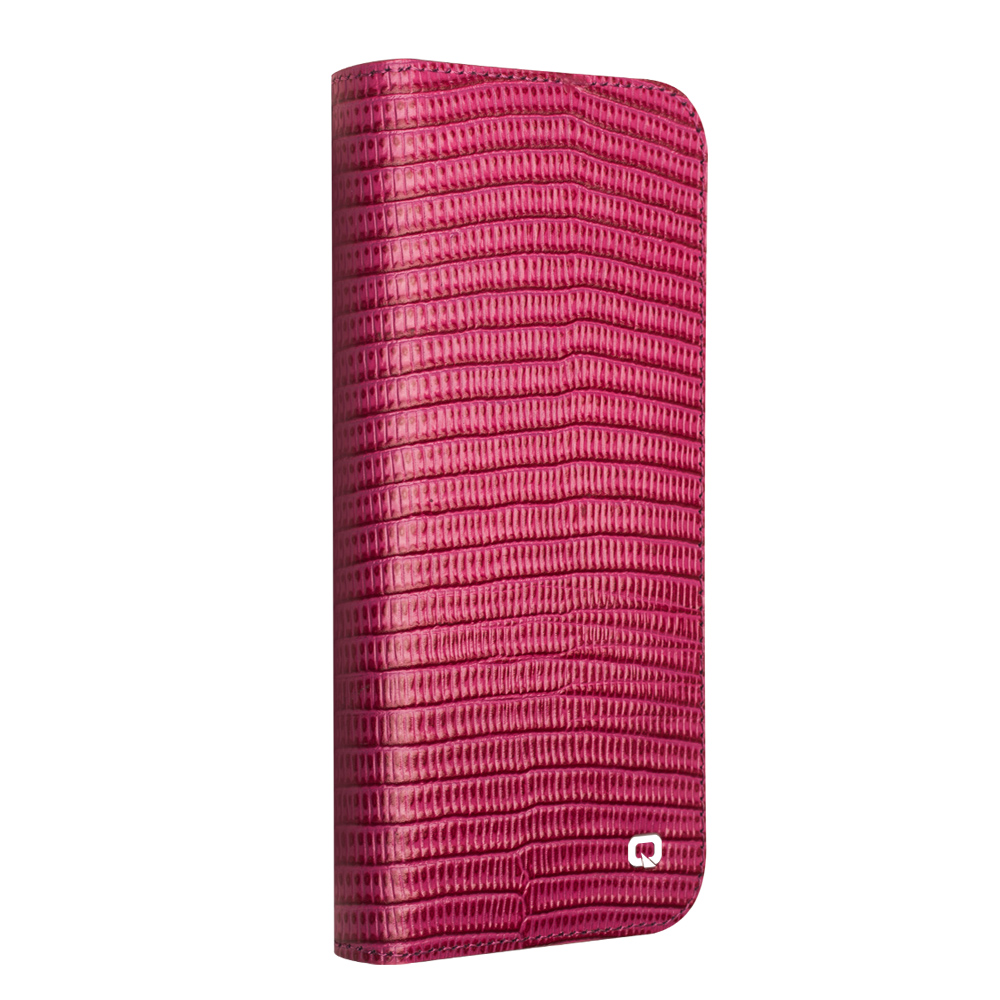 iPhone 16 Plus Case Hülle - Qialino Croco Flip Echtleder - Rosa