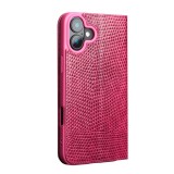 iPhone 16 Plus Case Hülle - Qialino Croco Flip Echtleder - Rosa