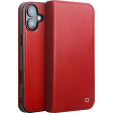 iPhone 16 Case Hülle - Qialino Flip Matt Wallet Echtleder - Rot