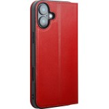 Fourre iPhone 16 - Flip Qialino Matt Wallet cuir véritable - Rouge