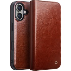 Fourre iPhone 16 - Flip Qialino Classic Wallet cuir véritable - Brun