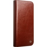 iPhone 16 Case Hülle - Qialino Flip Classic Wallet Echtleder - Braun