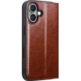 Fourre iPhone 16 - Flip Qialino Classic Wallet cuir véritable - Brun