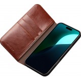 iPhone 16 Case Hülle - Qialino Flip Classic Wallet Echtleder - Braun