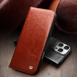 iPhone 16 Case Hülle - Qialino Flip Classic Wallet Echtleder - Braun