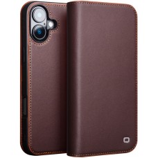 Fourre iPhone 16 - Flip Qialino Matt Wallet cuir véritable - Brun