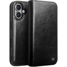 Fourre iPhone 16 - Flip Qialino Classic Wallet cuir véritable - Noir