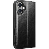 iPhone 16 Case Hülle - Qialino Flip Classic Wallet Echtleder - Schwarz