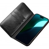 Fourre iPhone 16 Plus - Flip Qialino Classic Wallet cuir véritable - Noir