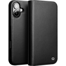 iPhone 16 Case Hülle - Qialino Flip Matt Wallet Echtleder - Schwarz