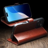 Fourre iPhone 16 - Flip Qialino cuir véritable avec fermeture magnétique - Brun