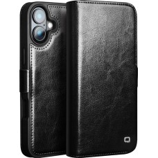 Fourre iPhone 16 - Flip Qialino cuir véritable avec fermeture magnétique - Noir