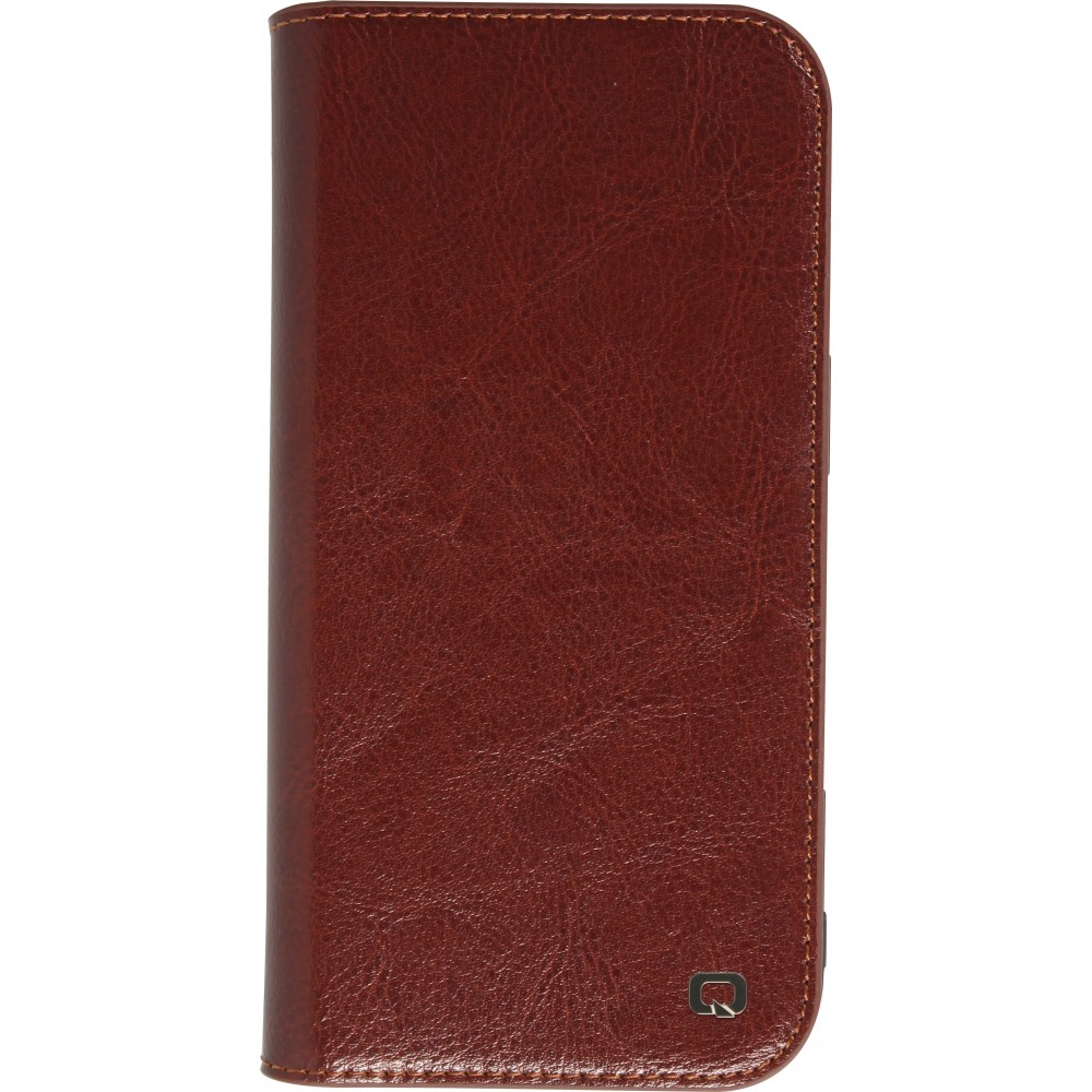 Fourre iPhone 16 Plus - Flip Qialino Classic Wallet cuir véritable - Brun