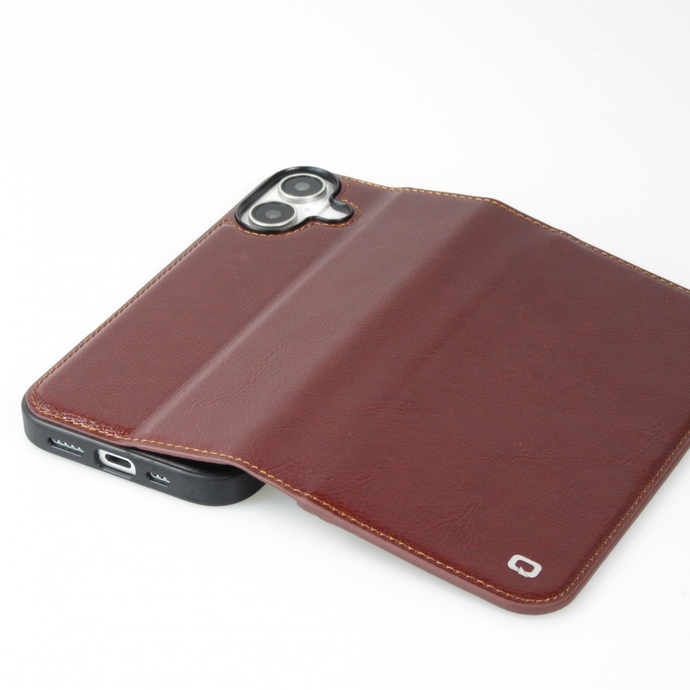 iPhone 16 Plus Case Hülle - Qialino Flip Classic Wallet Echtleder - Braun