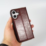 iPhone 16 Plus Case Hülle - Qialino Flip Classic Wallet Echtleder - Braun