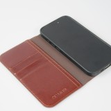 Fourre iPhone 16 Plus - Flip Qialino Classic Wallet cuir véritable - Brun