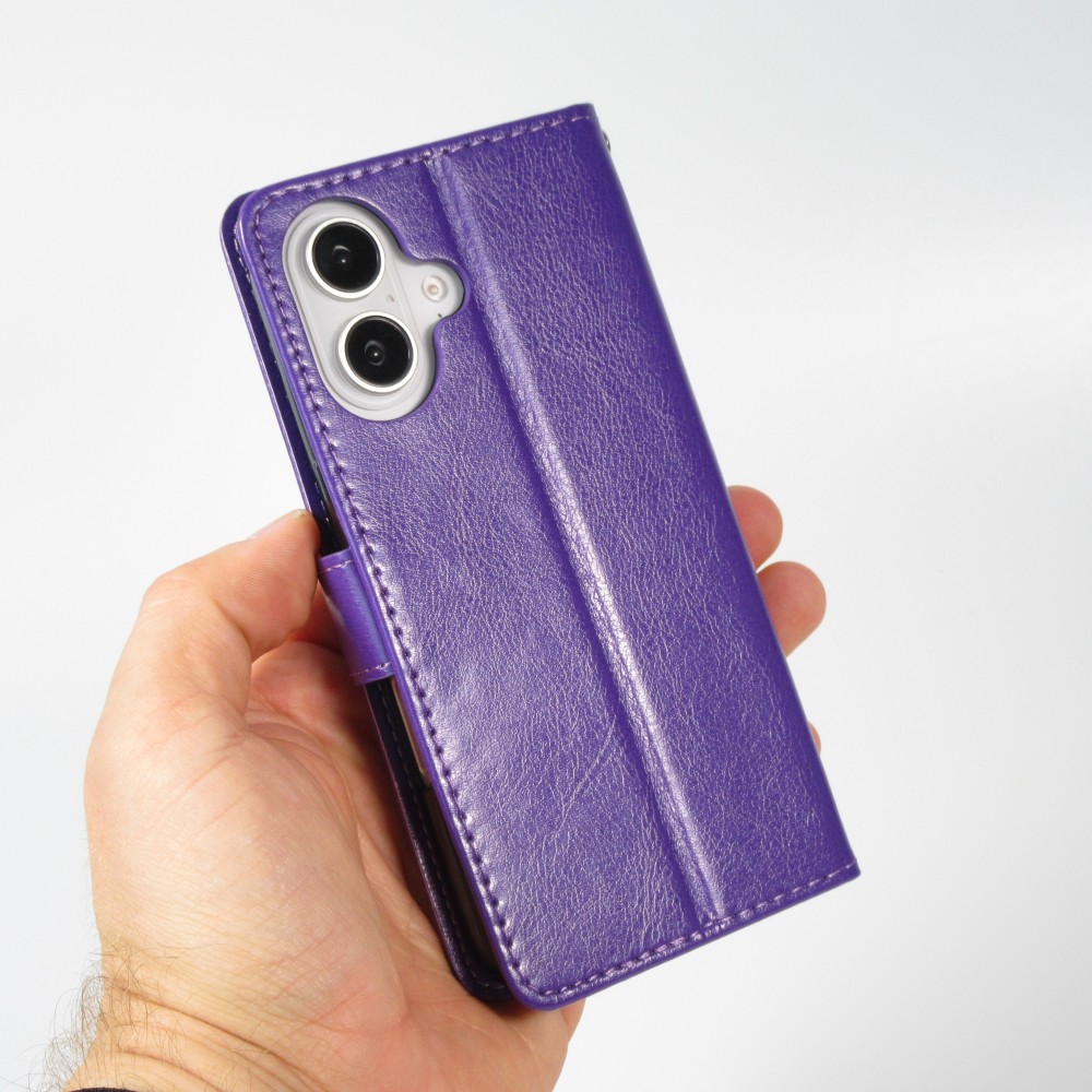 Hülle iPhone 16 Plus - Premium Flip Leder Tasche - Violett