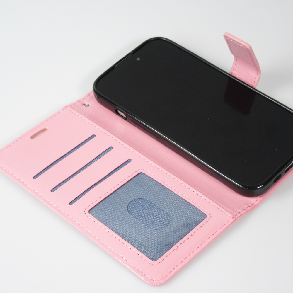 Fourre iPhone 16 - Premium Flip cuir lisse porte-cartes - Rose clair