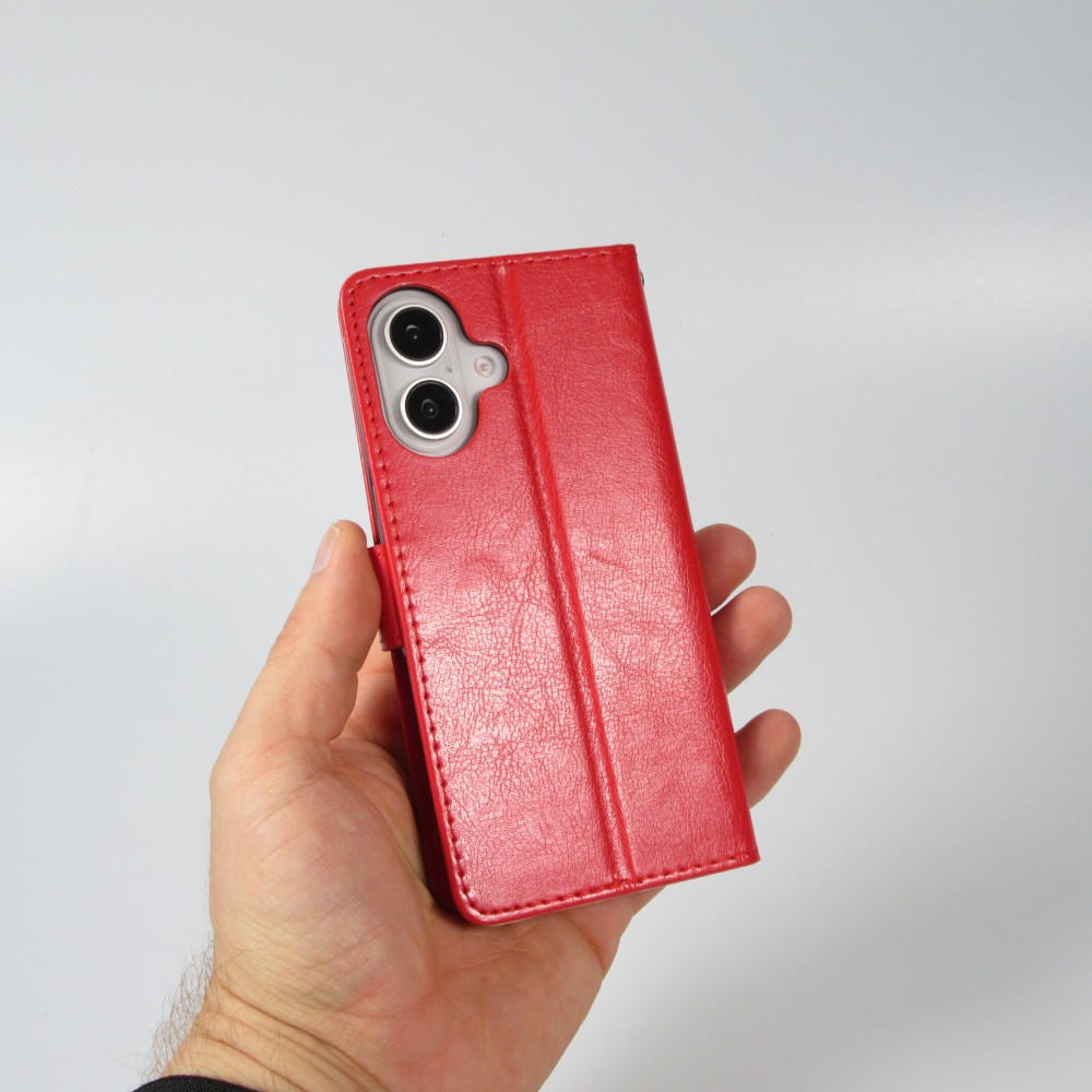 Hülle iPhone 16 - Premium Flip Leder Tasche - Rot